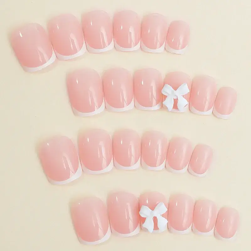2025 White French Edge Bow Manicure Nails - Image 16