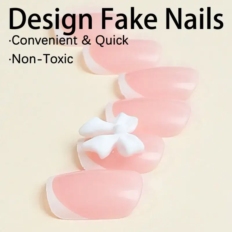 2025 White French Edge Bow Manicure Nails - Image 17