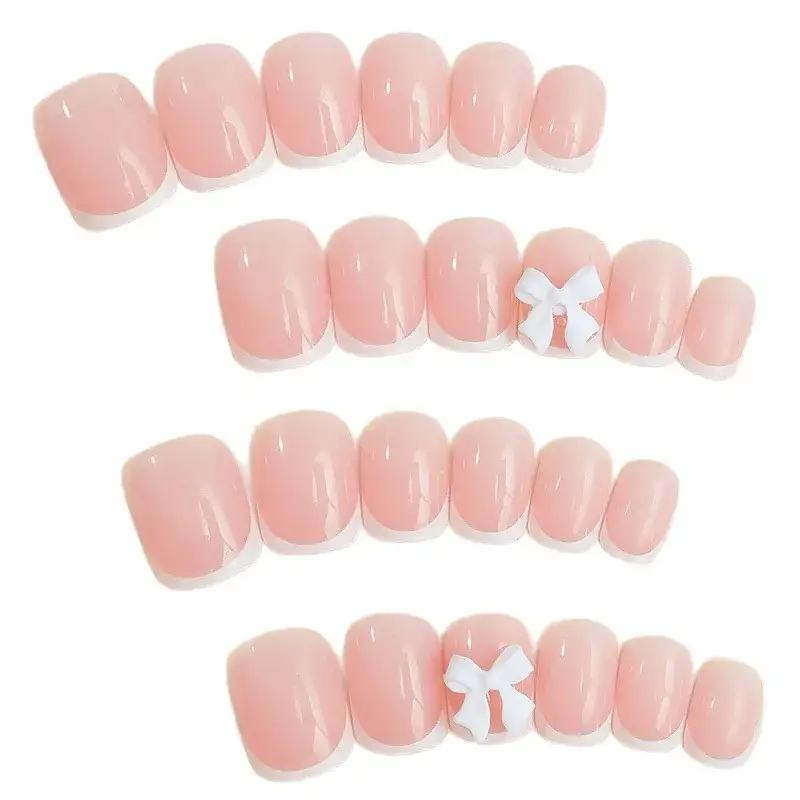 2025 White French Edge Bow Manicure Nails - Image 19