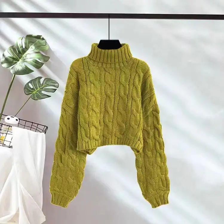 European and American Cross-Border High-Neck Pullover Short Cable-Knit Sweater for Women, New Autumn and Winter Style, Lazy Style, Loose and Thick Knitted Sweater - Image 11