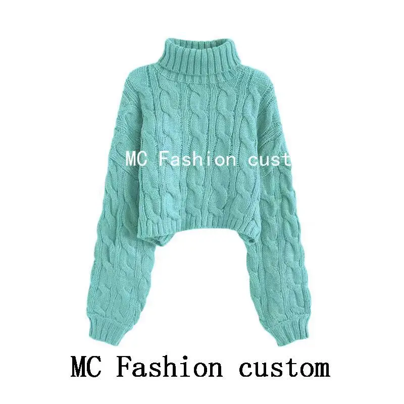 European and American Cross-Border High-Neck Pullover Short Cable-Knit Sweater for Women, New Autumn and Winter Style, Lazy Style, Loose and Thick Knitted Sweater - Image 7