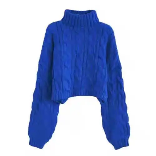 European and American Cross-Border High-Neck Pullover Short Cable-Knit Sweater for Women, New Autumn and Winter Style, Lazy Style, Loose and Thick Knitted Sweater - Image 8