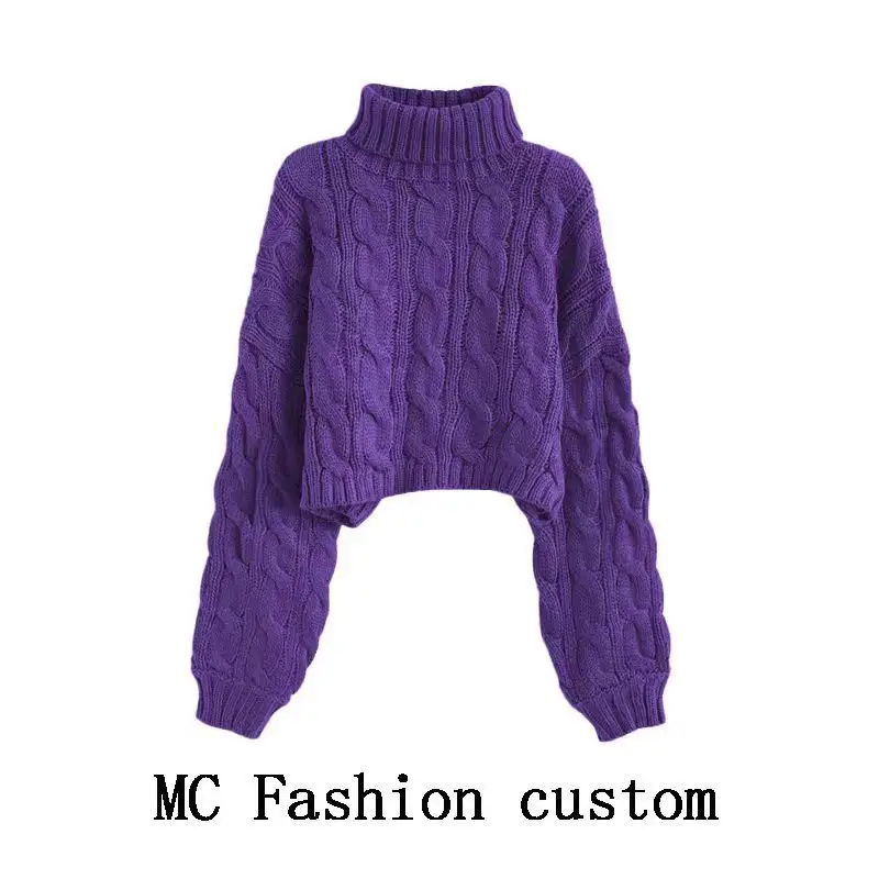 European and American Cross-Border High-Neck Pullover Short Cable-Knit Sweater for Women, New Autumn and Winter Style, Lazy Style, Loose and Thick Knitted Sweater - Image 9