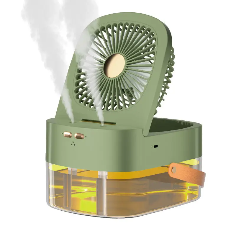 Cross-Border Dual-Spray Fan for Summer Bedroom, Portable Handheld Large-Capacity USB Light Misting Remote-Controlled Humidifying Fan