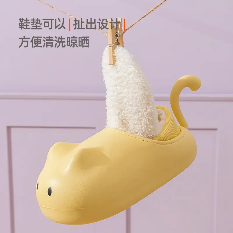 Cute Cat Slippers Women Winter Fleece Lined Warm Bag Heel - Image 4