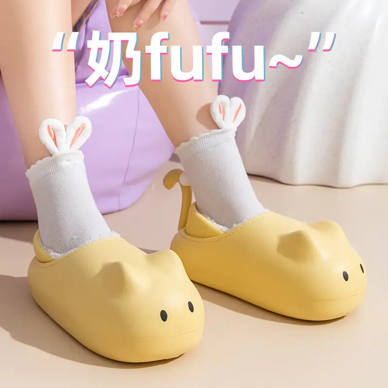Cute Cat Slippers Women Winter Fleece Lined Warm Bag Heel - Image 5