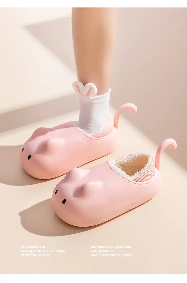 Cute Cat Slippers Women Winter Fleece Lined Warm Bag Heel — feature 16