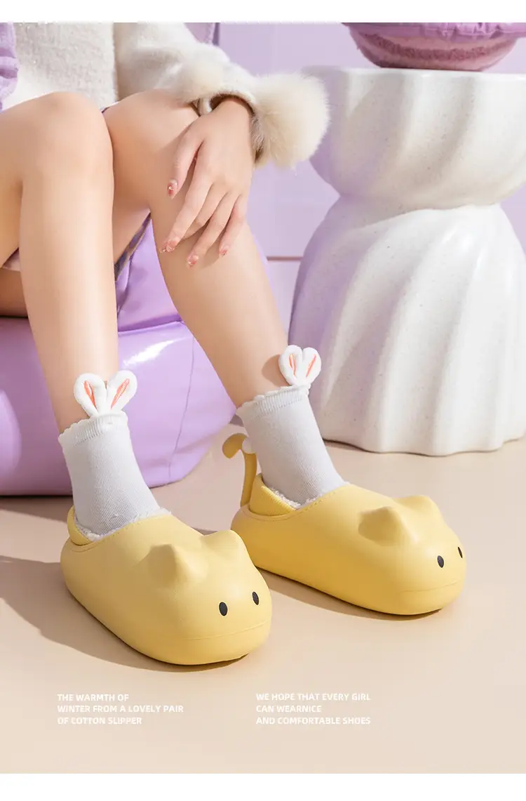 Cute Cat Slippers Women Winter Fleece Lined Warm Bag Heel — feature 18