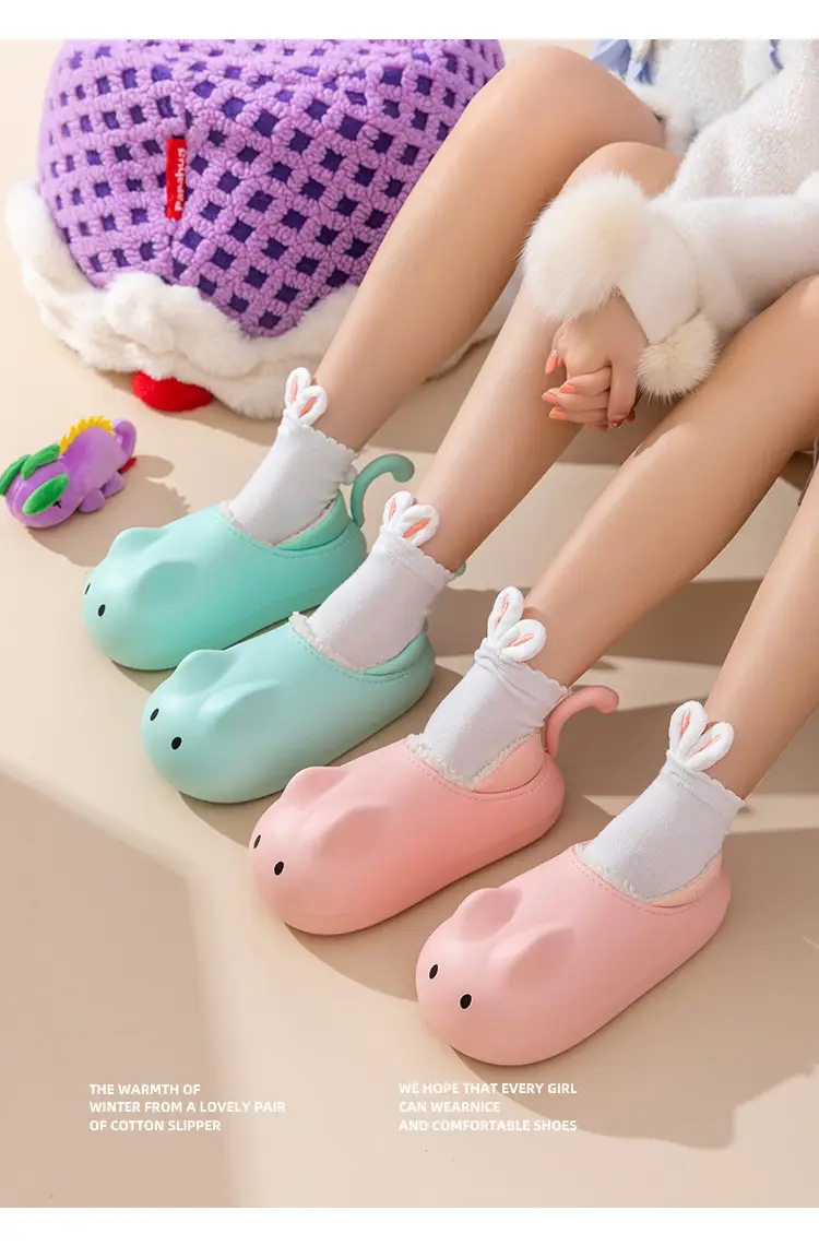 Cute Cat Slippers Women Winter Fleece Lined Warm Bag Heel — feature 19