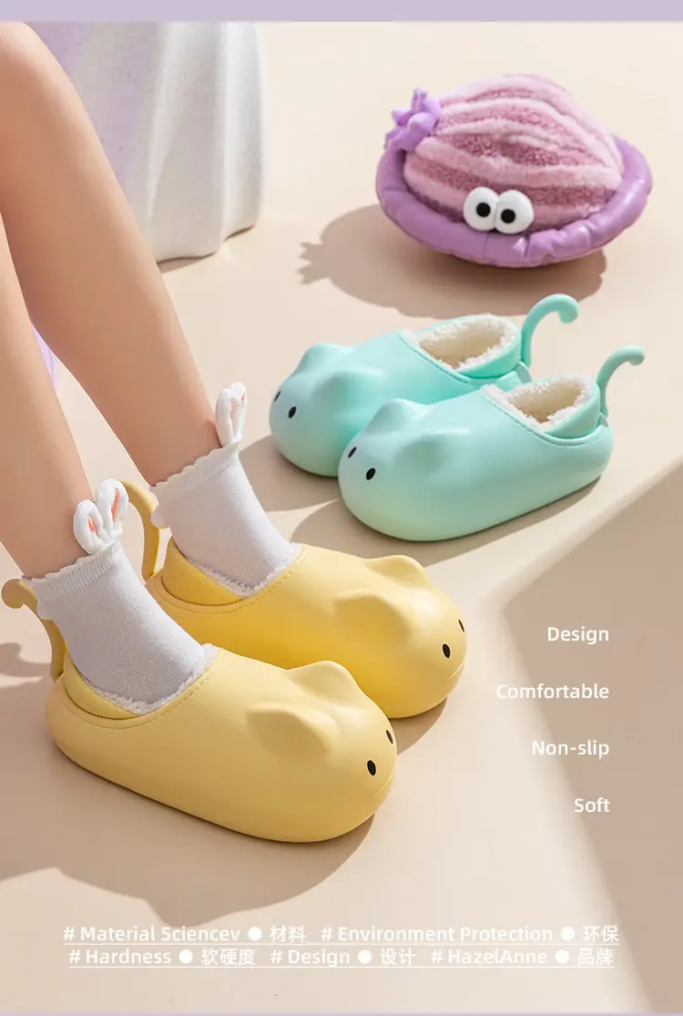 Cute Cat Slippers Women Winter Fleece Lined Warm Bag Heel — feature 3