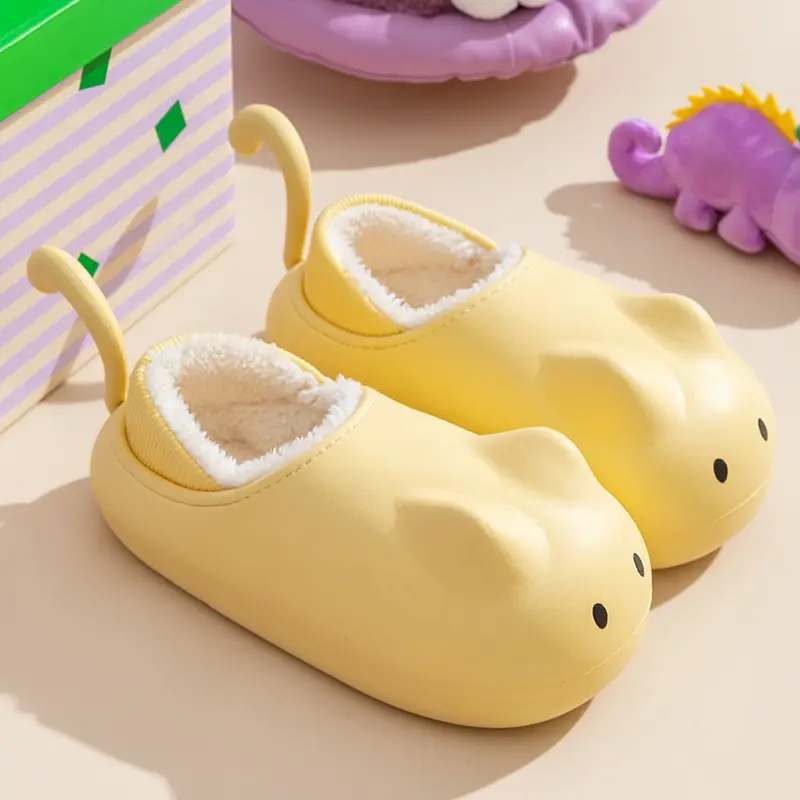 Cute Cat Slippers Women Winter Fleece Lined Warm Bag Heel
