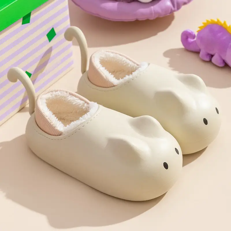 Cute Cat Slippers Women Winter Fleece Lined Warm Bag Heel - Image 3