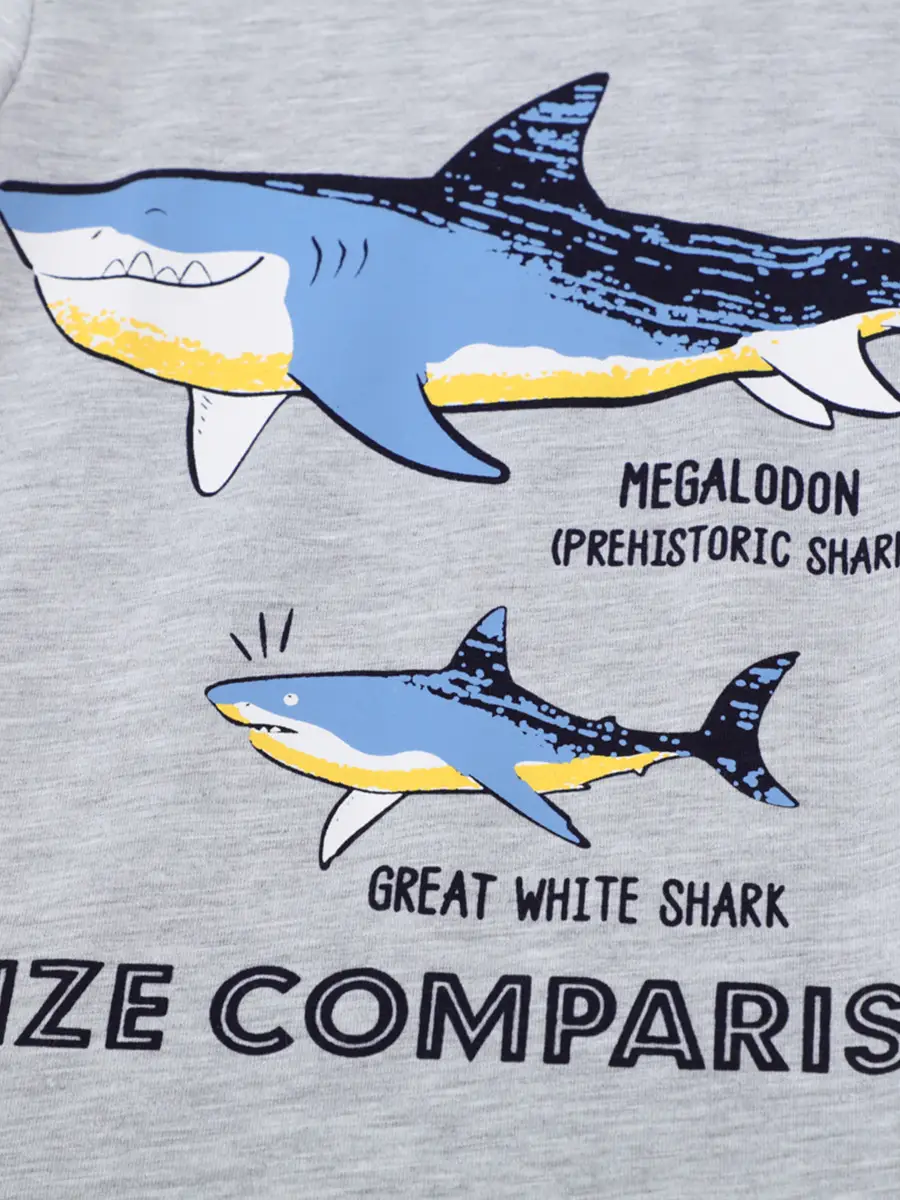2025 Shark Print Long Sleeve Kids T-Shirt Grey - Image 4