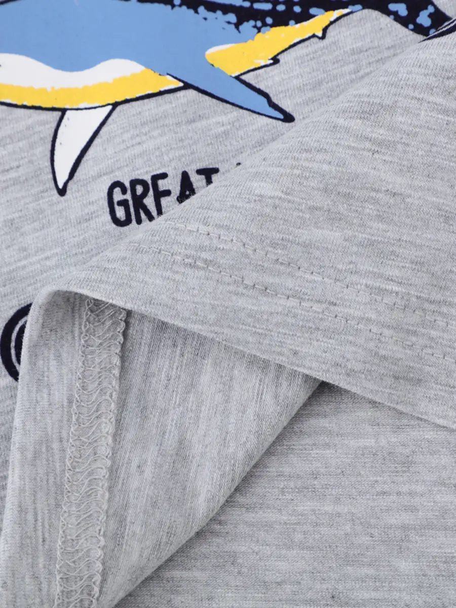 2025 Shark Print Long Sleeve Kids T-Shirt Grey - Image 6