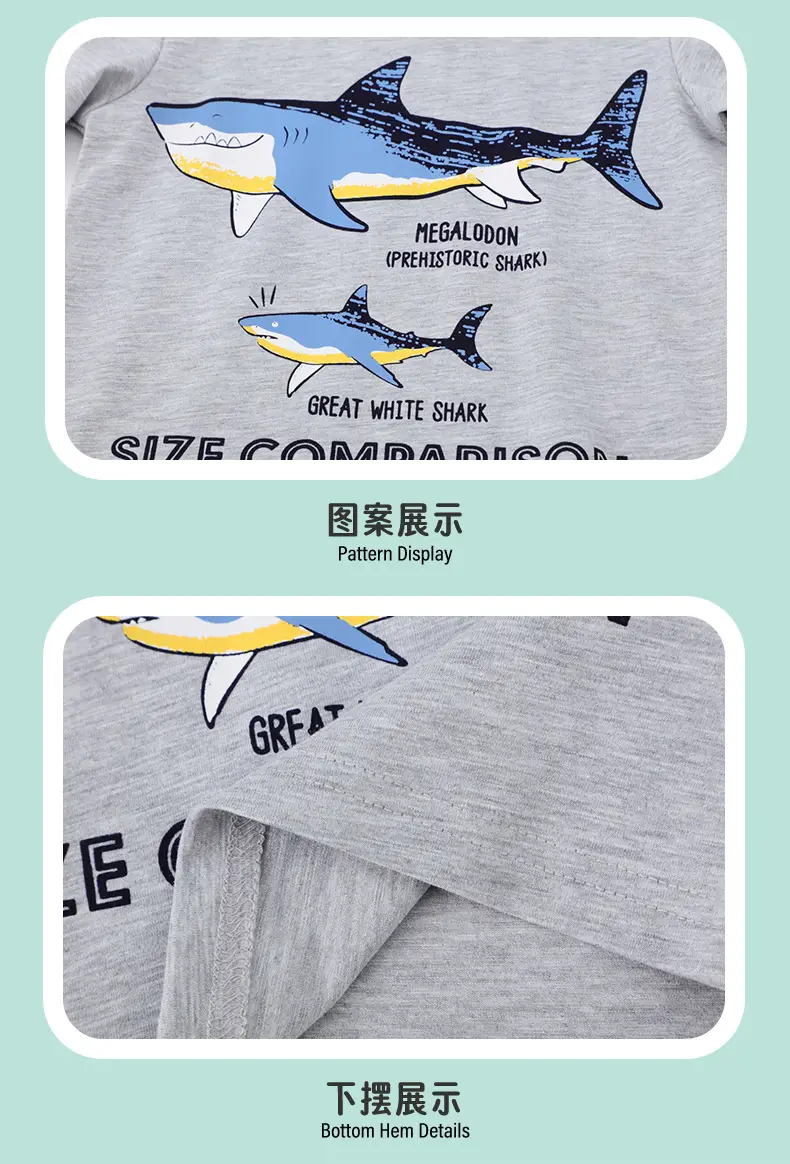 2025 Shark Print Long Sleeve Kids T-Shirt Grey — feature 8