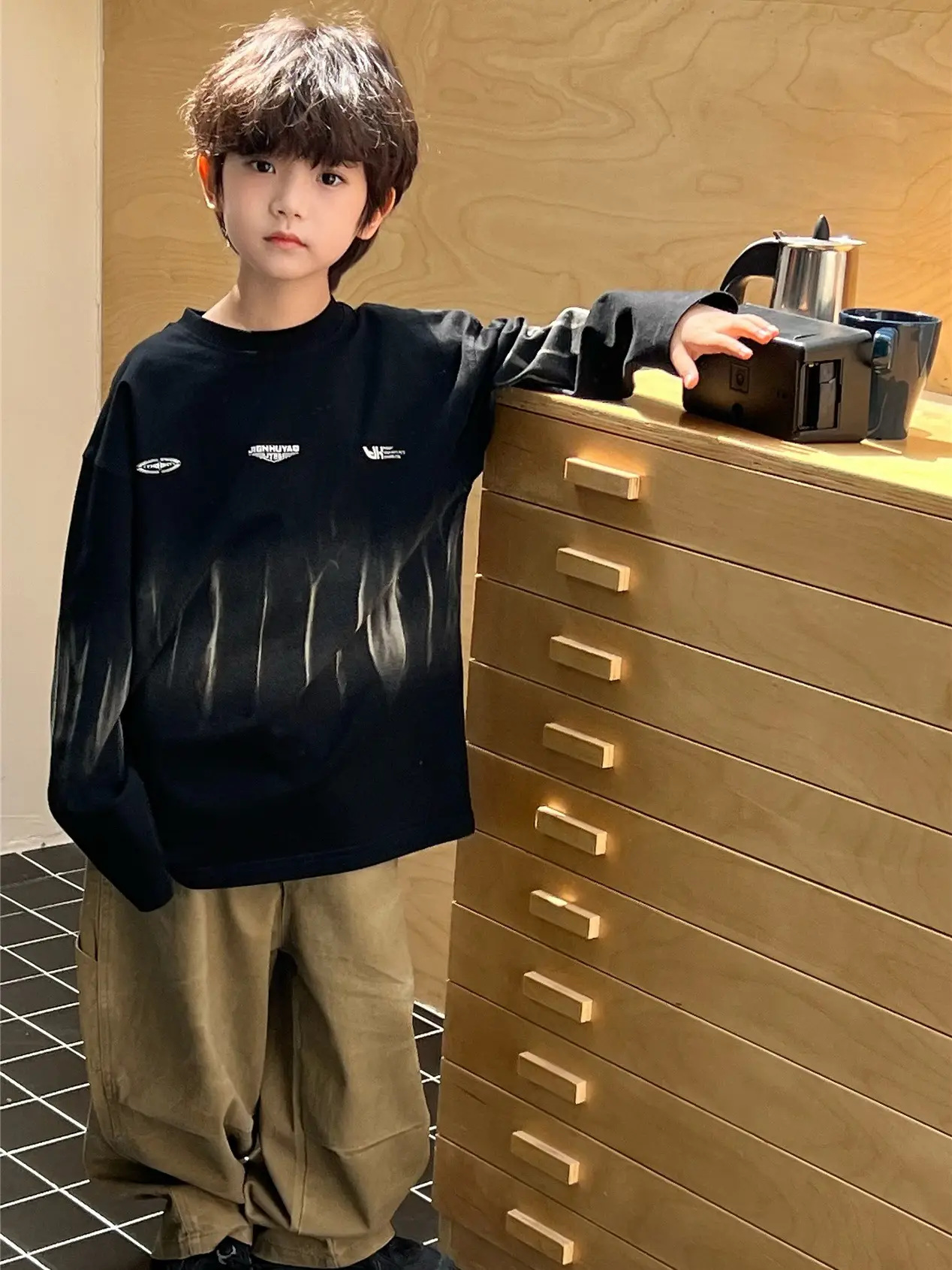 Kids Blue Tie-Dye Long Sleeve T-Shirt with Vintage Tie-Dye Undershirt - Image 4