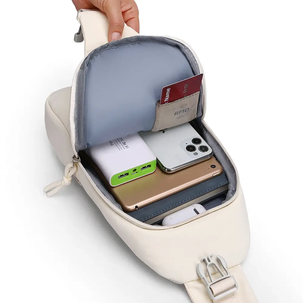 Women's Korean Style Crossbody Chest Bag Beige Oxford Cloth - Image 9