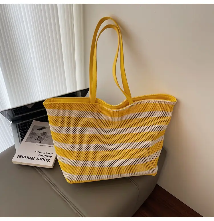 Women's Striped Mesh Shoulder Tote Bag Large Capacity Casual Fashion — feature 29