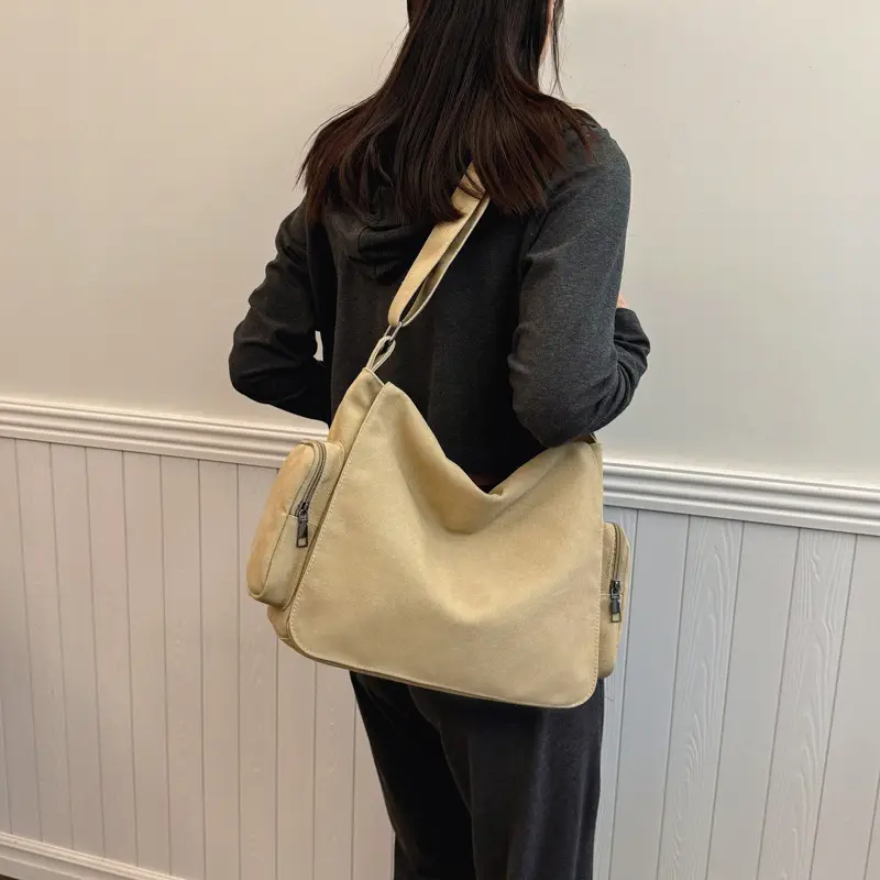 Canvas Crossbody Bag Large Capacity Women Tan - Image 7