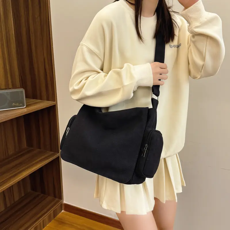 Canvas Crossbody Bag Large Capacity Women Tan - Image 8