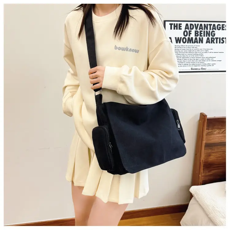 Canvas Crossbody Bag Large Capacity Women Tan — feature 12
