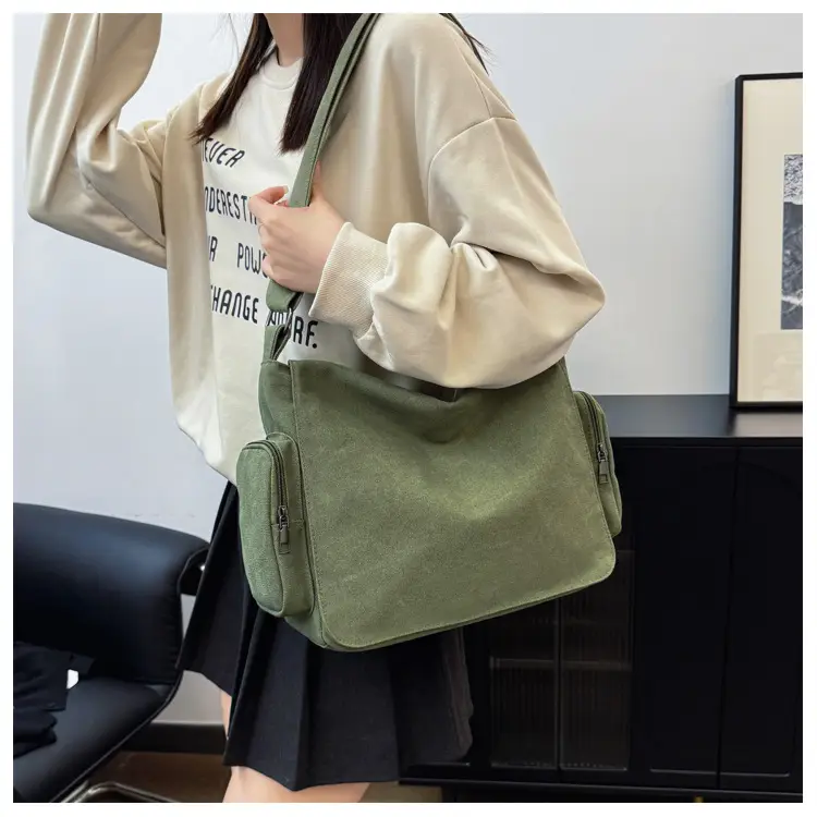 Canvas Crossbody Bag Large Capacity Women Tan — feature 14
