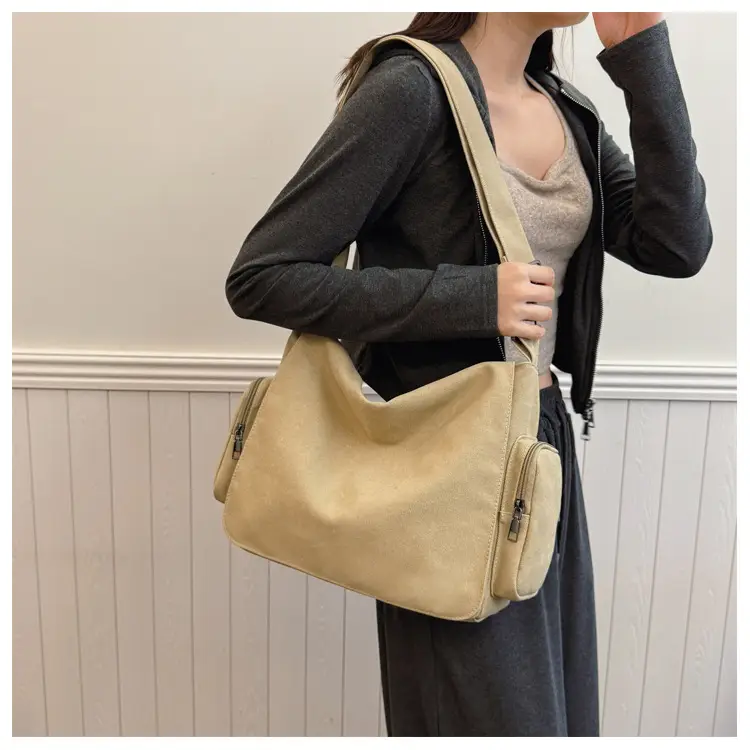 Canvas Crossbody Bag Large Capacity Women Tan — feature 15
