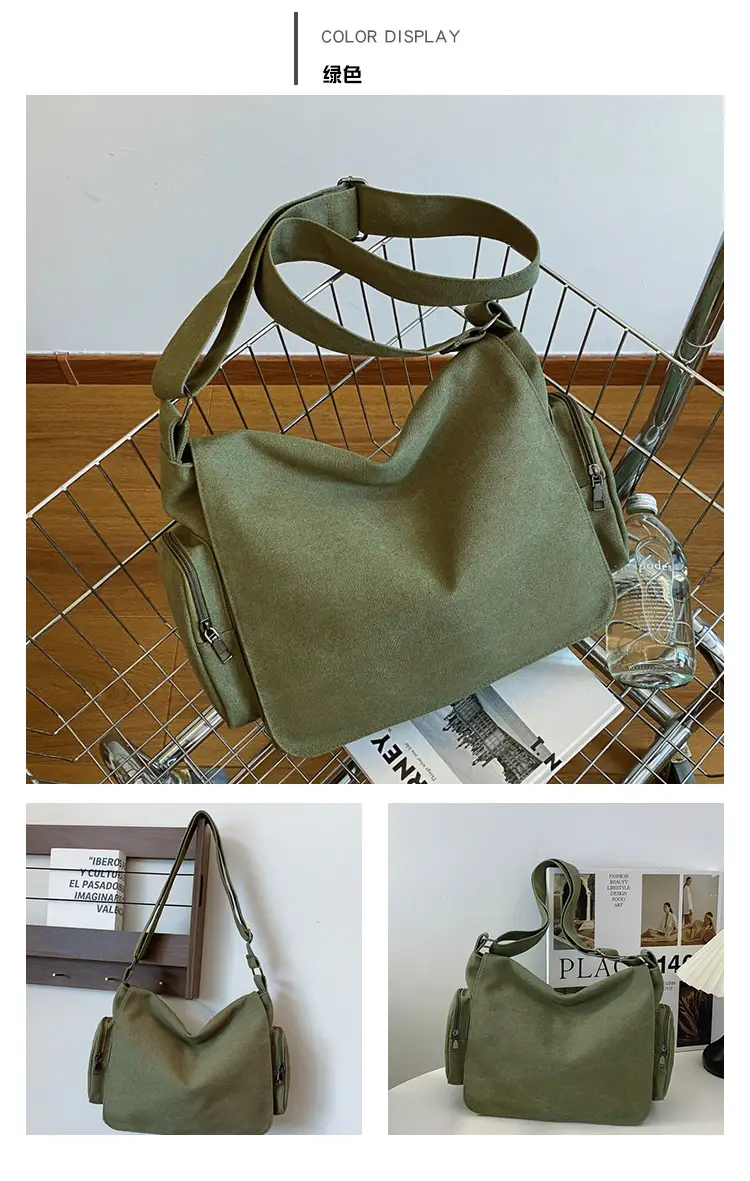 Canvas Crossbody Bag Large Capacity Women Tan — feature 18