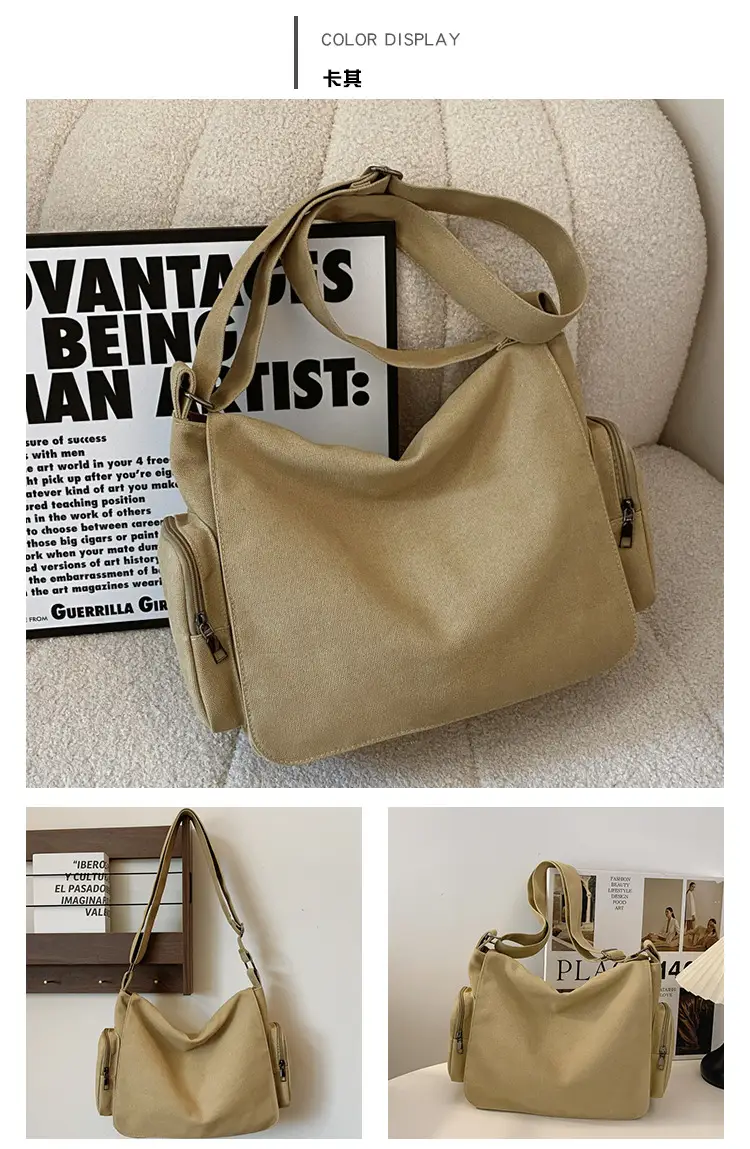 Canvas Crossbody Bag Large Capacity Women Tan — feature 19