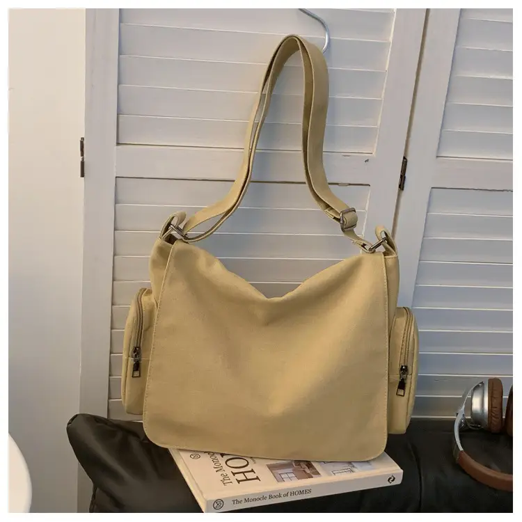 Canvas Crossbody Bag Large Capacity Women Tan — feature 22