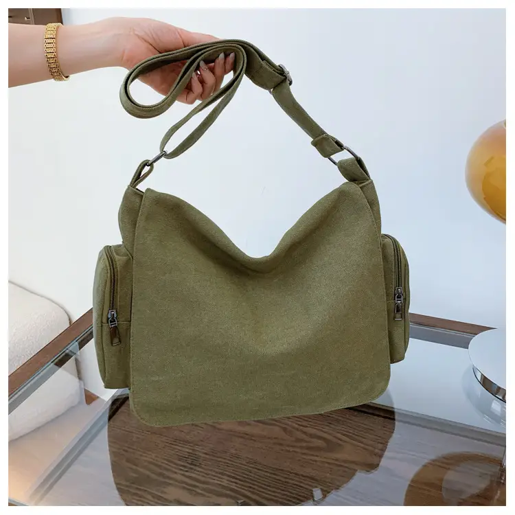 Canvas Crossbody Bag Large Capacity Women Tan — feature 24