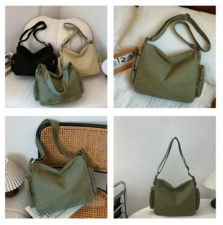 Canvas Crossbody Bag Large Capacity Women Tan — feature 8