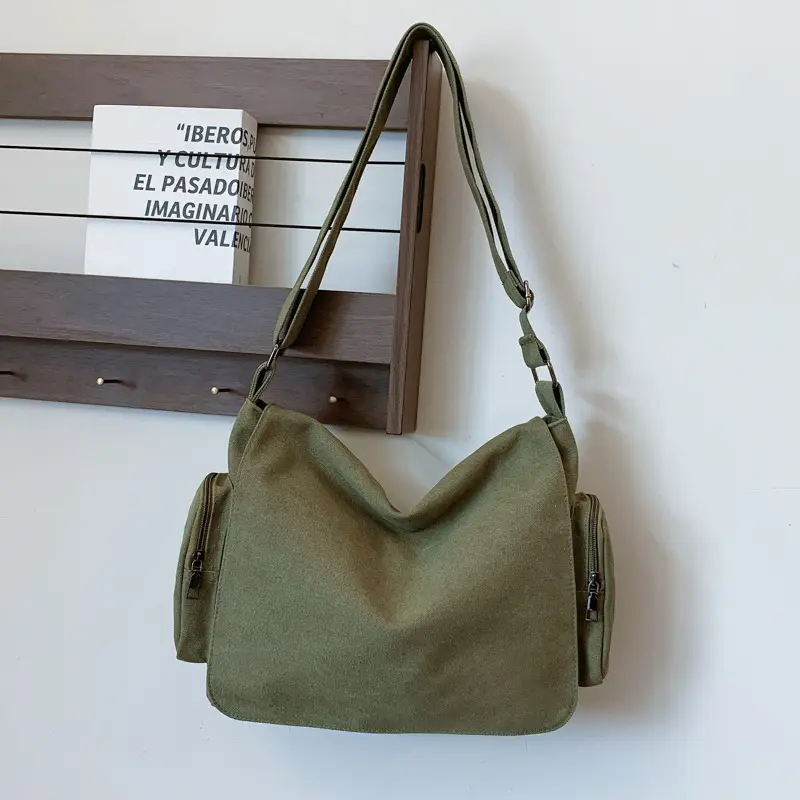 Canvas Crossbody Bag Large Capacity Women Tan - Image 2