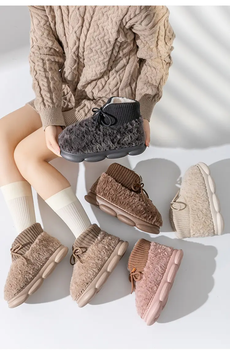 Women Winter Cotton Slippers Thick Warm High Heel — feature 2