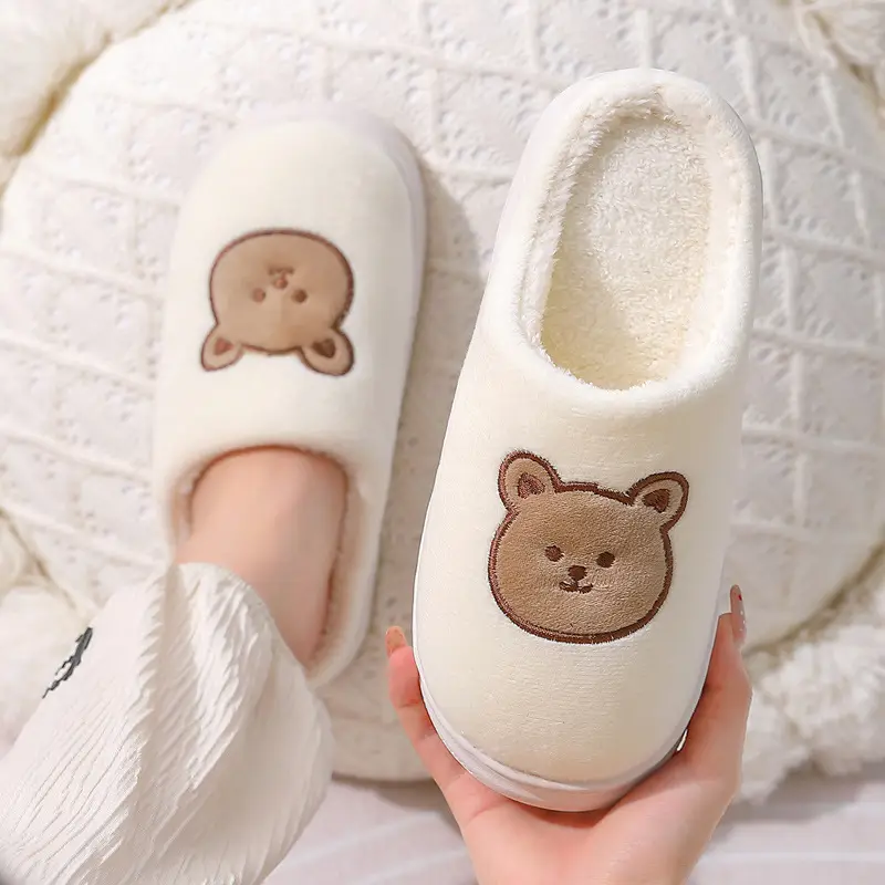 Furry Slippers for Women in Winter, Cartoon Embroidered Plush Warm Slippers for Men, Home Cotton Slippers for Men in Winter, Wholesale Couple Style