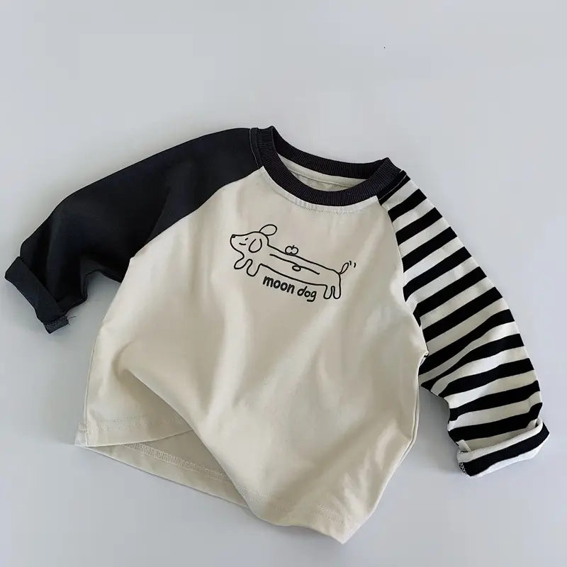 Boys Cotton Graphic T-Shirt Black White Moon Dog - Image 4