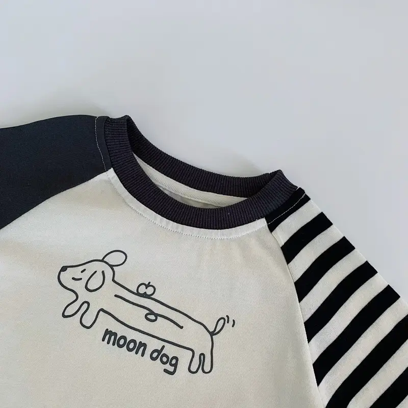 Boys Cotton Graphic T-Shirt Black White Moon Dog - Image 5