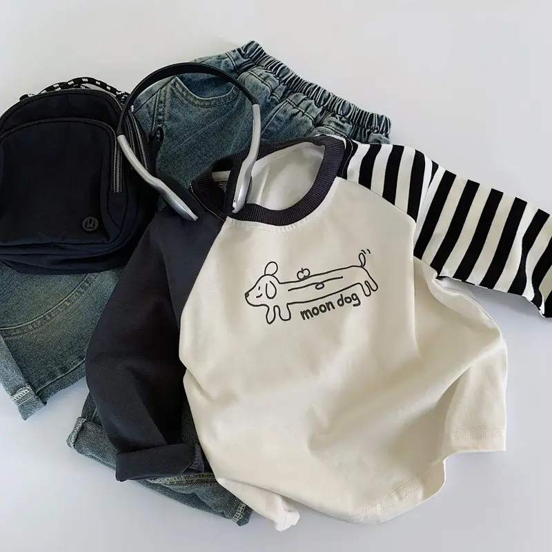 Boys Cotton Graphic T-Shirt Black White Moon Dog — feature 6