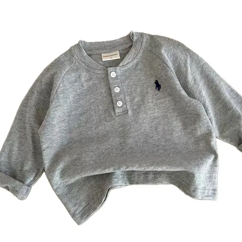 Boys Cotton Polo Shirt Set White Grey Button Front - Image 9