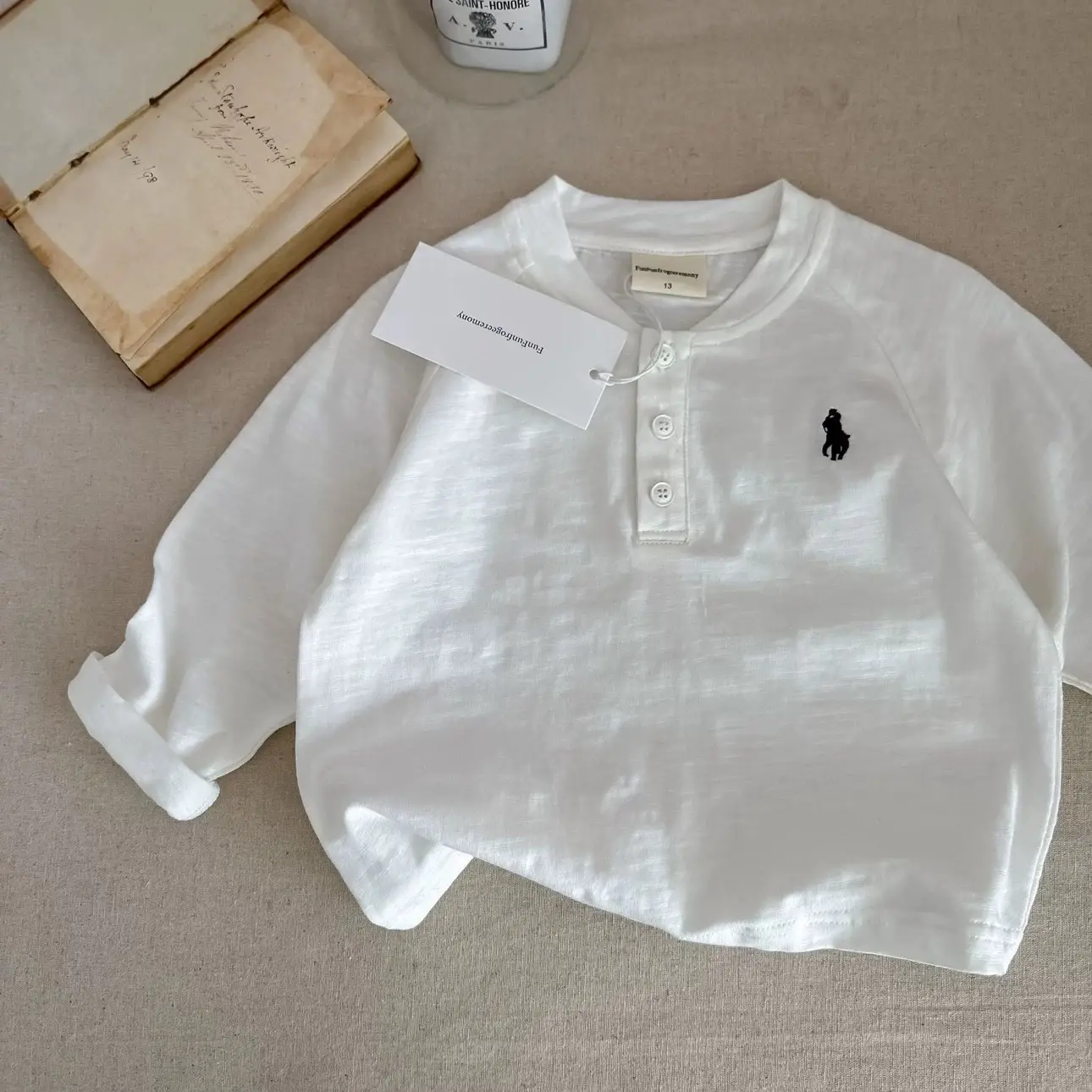 Boys Cotton Polo Shirt Set White Grey Button Front — feature 2