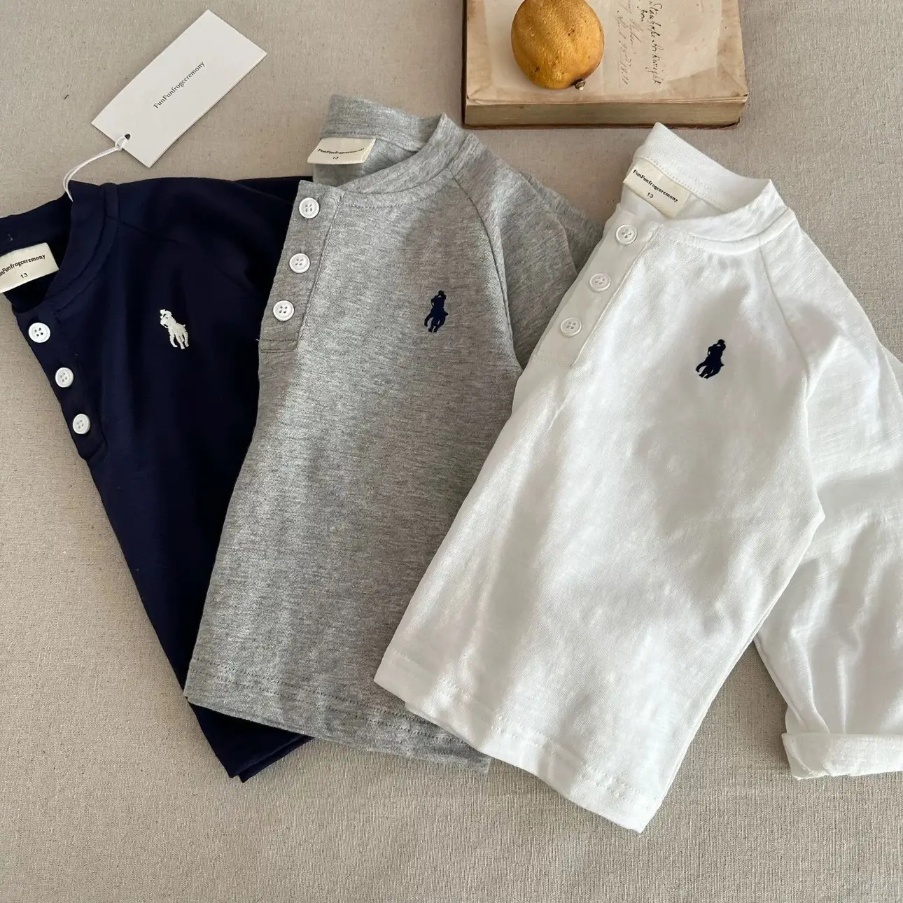 Boys Cotton Polo Shirt Set White Grey Button Front — feature 4
