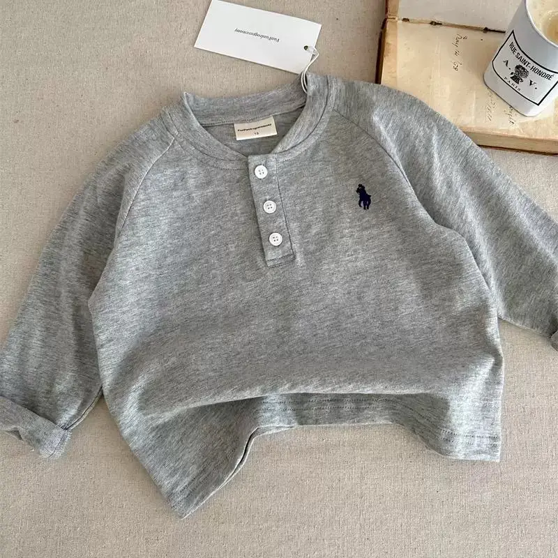 Boys Cotton Polo Shirt Set White Grey Button Front - Image 2