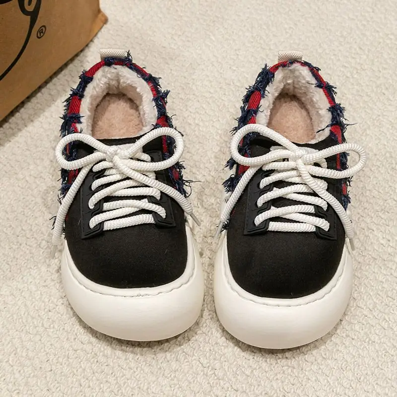Women Cotton Lace-Up Slippers Winter Warm Thick Soled - Image 6