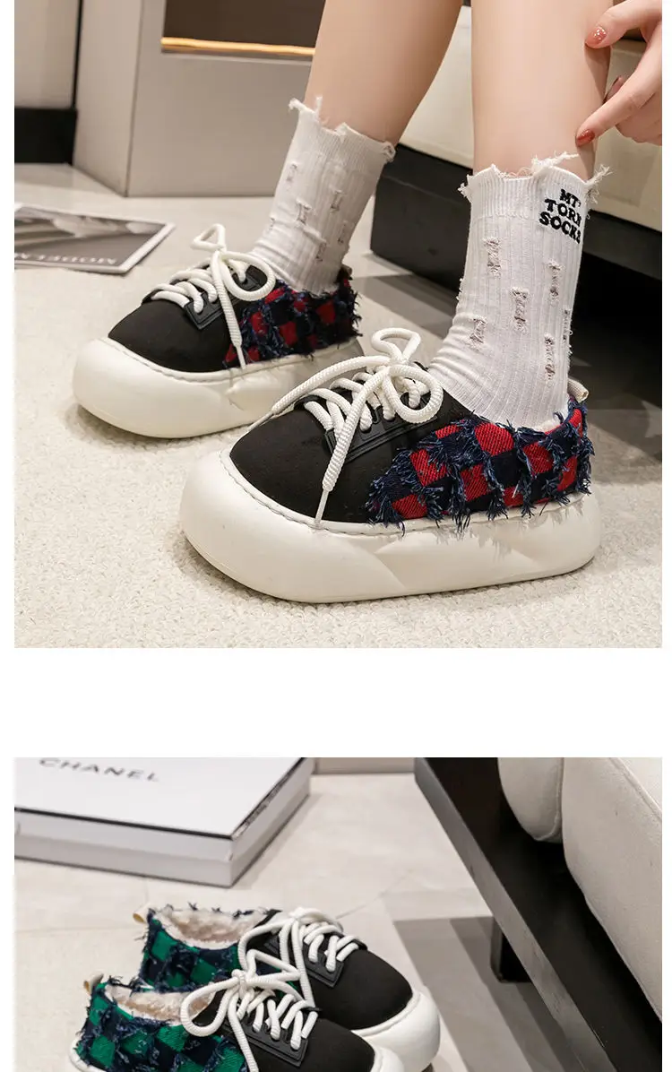 Women Cotton Lace-Up Slippers Winter Warm Thick Soled — feature 11