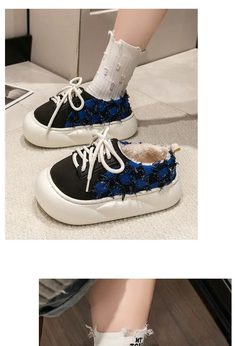 Women Cotton Lace-Up Slippers Winter Warm Thick Soled — feature 13