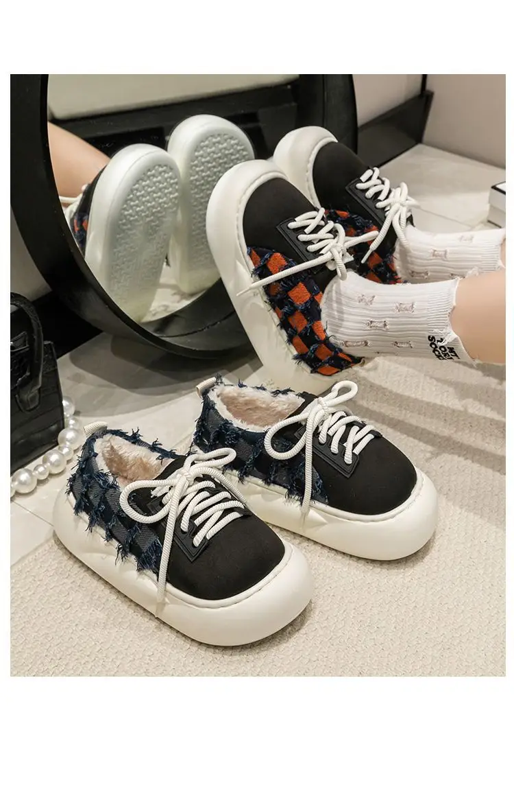 Women Cotton Lace-Up Slippers Winter Warm Thick Soled — feature 15