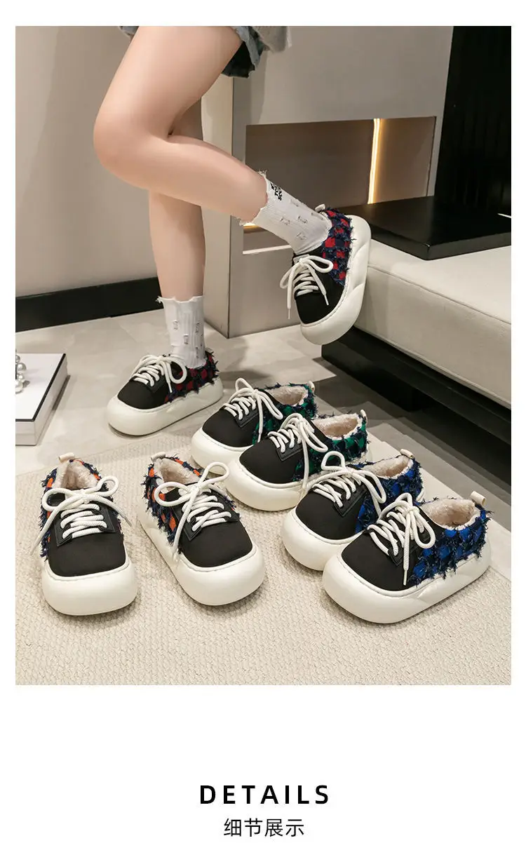 Women Cotton Lace-Up Slippers Winter Warm Thick Soled — feature 5