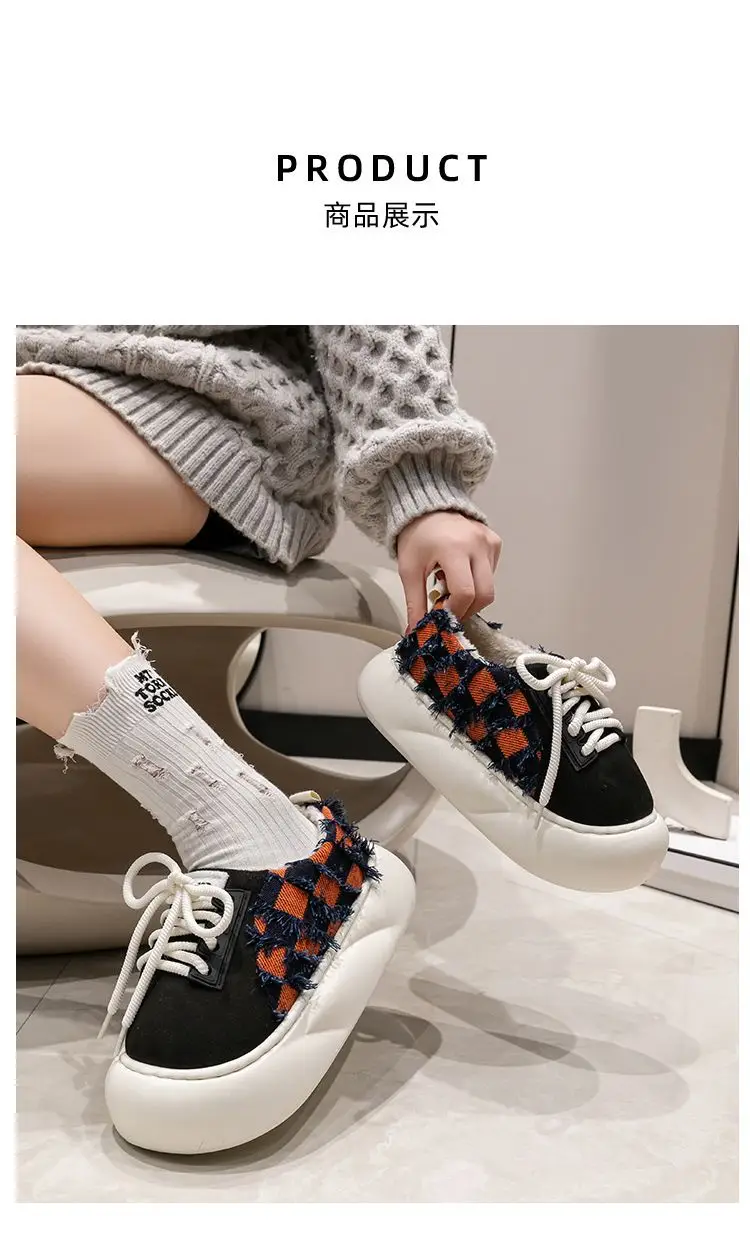 Women Cotton Lace-Up Slippers Winter Warm Thick Soled — feature 9