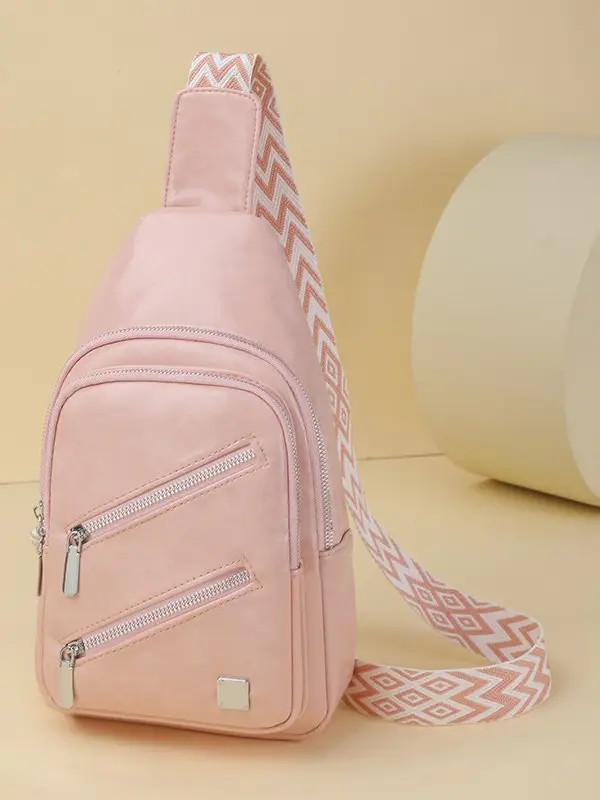 Light Blue Women's Chest Bag with Zigzag Strap - Image 8