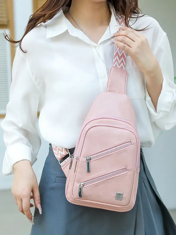 Light Blue Women's Chest Bag with Zigzag Strap - Image 9
